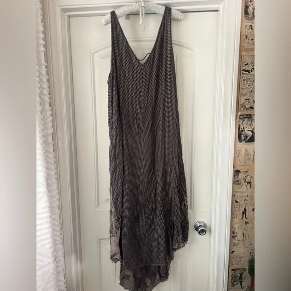 XCVI Gingham Asymmetrical Hem Maxi Dress W Embroidered Flowers XL - Picture 4 of 6